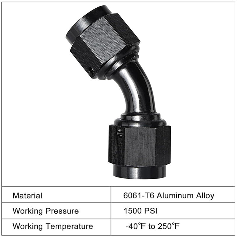 4AN to 4AN Female 45 Degree Swivel Coupler Union Fitting Adapter Aluminum Black