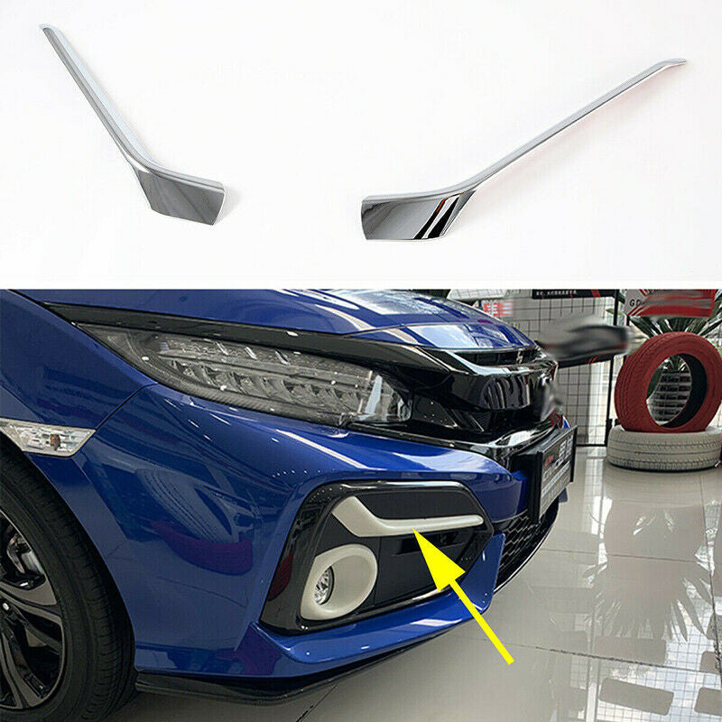 2P for Honda for Civic Hatchback 2016-2021 Chrome Front Fog Lamp Light Strips Trim