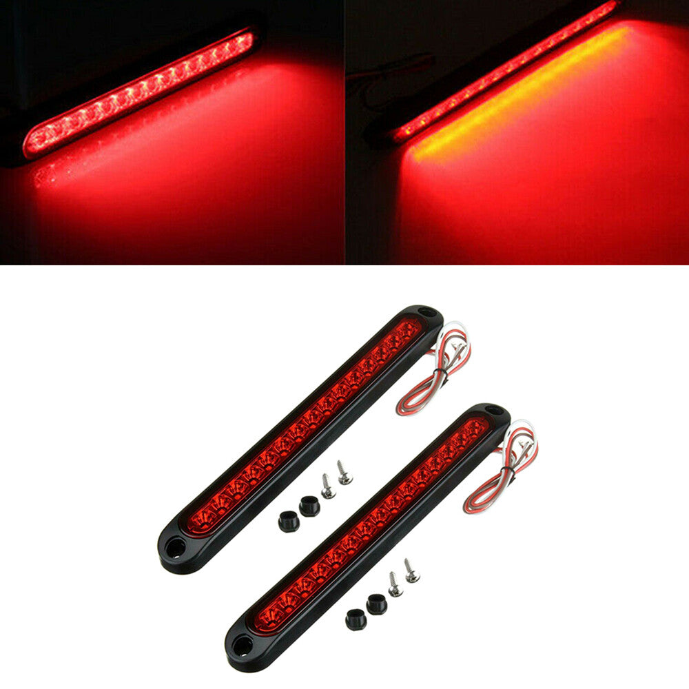2Pc 250MM 15 LED Trailer Truck RV Stop Tail Rear Brake Turn Light Bar Red Sealed