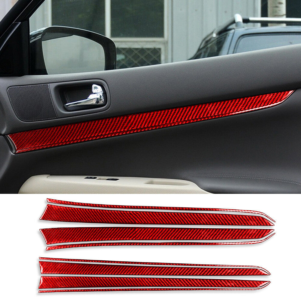 Red Carbon Fiber Interior Door Panel Decor Trim for Infiniti G37 Sedan 2007-2013