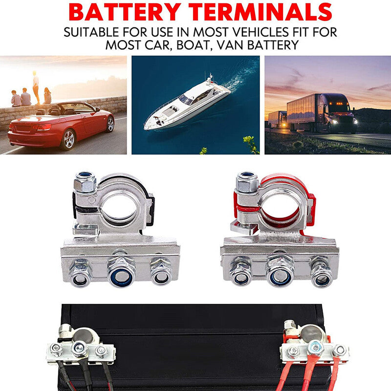 2-Piece Pack of Automotive Battery Terminal Connector Wire and Cable Clamps (Positive and Negative)