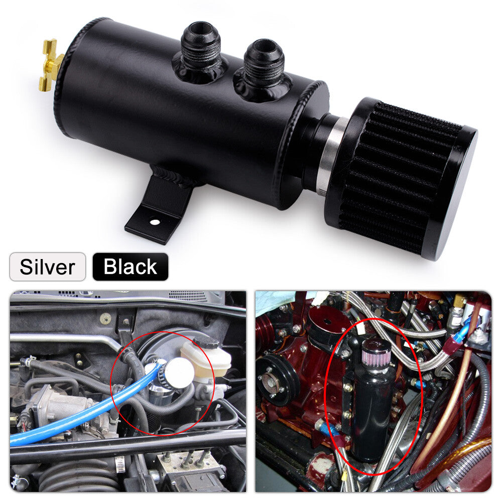 CA 750ml 3 Ports Oil Catch Tank Can Dual Baffled Breather Filter Reservoir 3/8