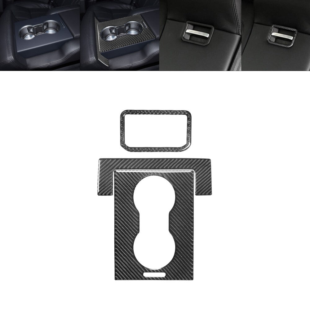 3x Carbon Fiber Rear Armrest Cup Holder Trim For Land for Range Rover Sport 2014-17