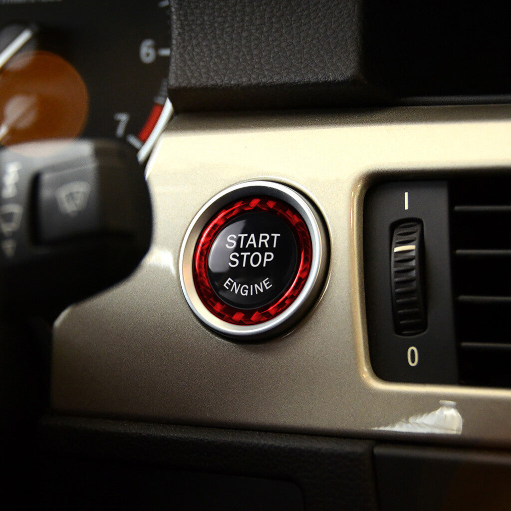 Red Carbon Fiber Engine Start Stop Switch Button Trim for BMW 3 Series E90 05-12