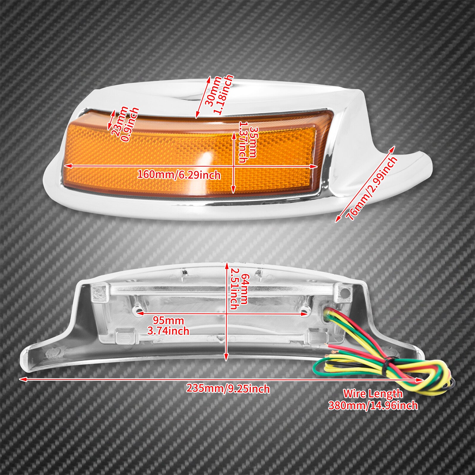 Rear Fender Orange Len Tip Brake Light Fit for Harley Touring Glide 2009-2023