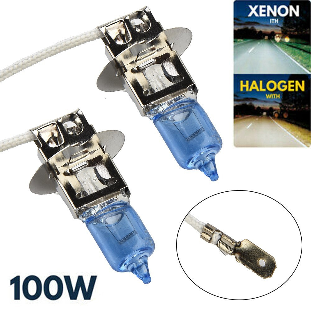 2-pack 100W fog light car bulbs, 12V 453 socket, H3 halogen bulbs, white.
