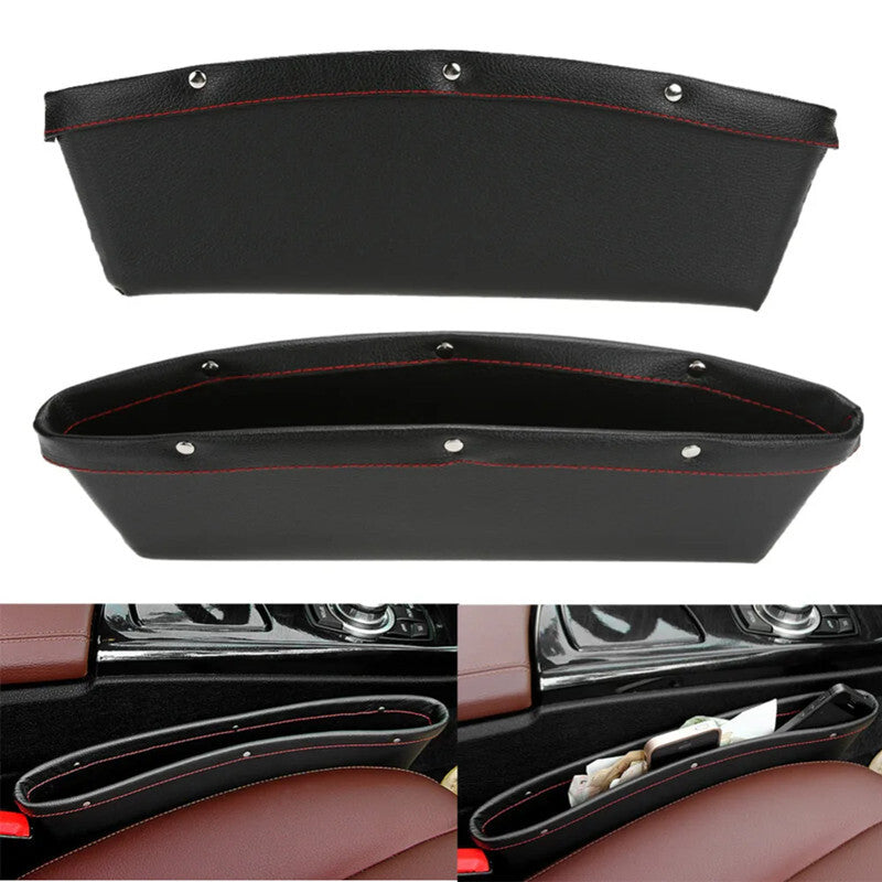 2Pc Car Slit Box Organizer PU Leather for Seat Crevice Gap Bag Pocket Slot Storage