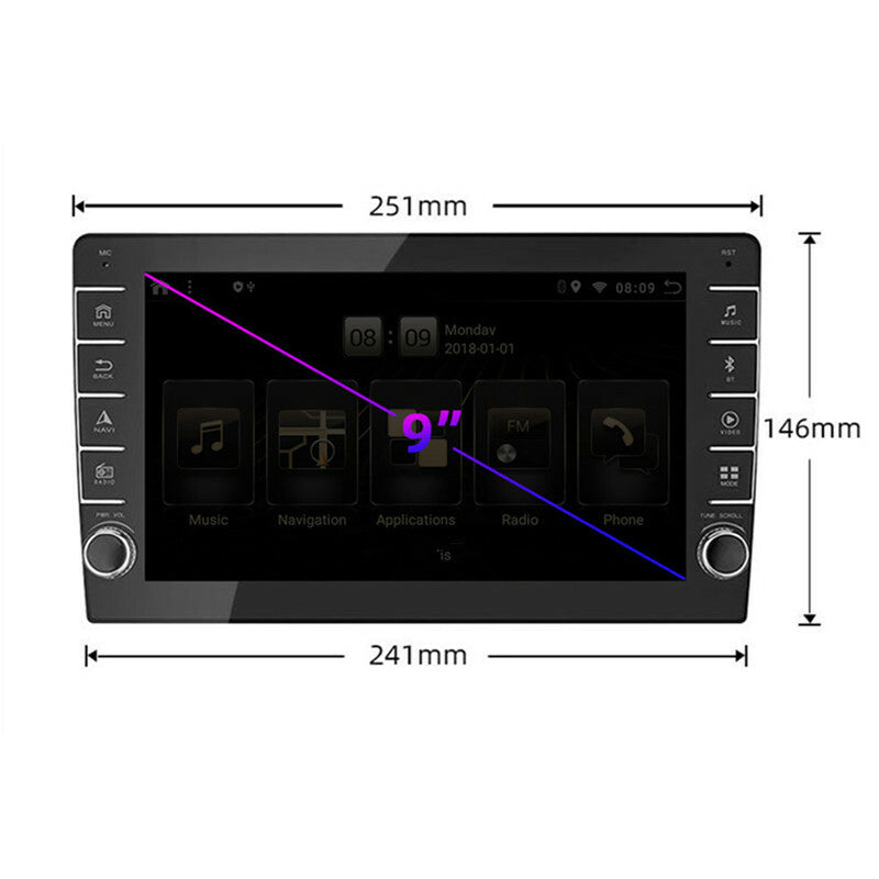 9in Android 1+16G 1Din Radio Car Multimedia Player Button Knob GPS Navigation