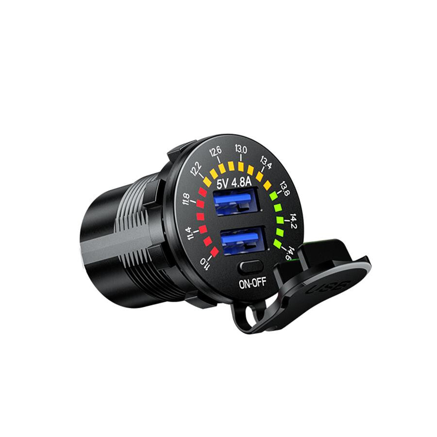 Dual USB Car Fast Charger Socket Power Outlet With LED Voltmeter Waterproof