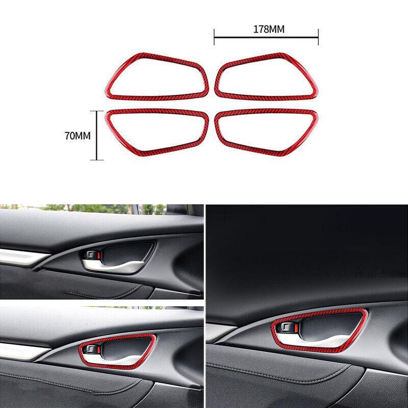 For 2016-2020 for Honda for Civic 10th Red Carbon Fiber Inner Door Bowl Cover Trim 4pcs
