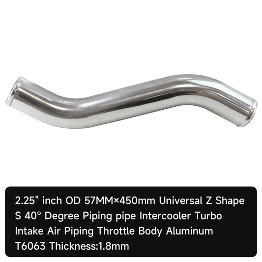 2.25 57mm Z / S Shape Aluminum Intercooler Intake Pipe Piping Tube Hose Silver