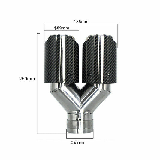 Y type 63mm/89mm Real Gloss Carbon Fiber Car Dual Exhaust Pipe Tail Muffler Tip