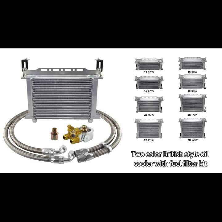 Universal 19 Row Oil Cooler Kit Thermostat Adapter 3/4 x16UNF +Braided Hose Line