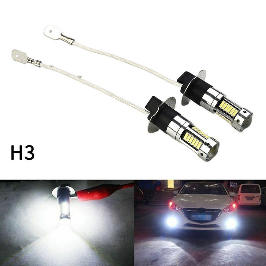 Pair H3 LED Fog Light Bulbs Conversion Kit Super Bright Canbus 6000K White 100W