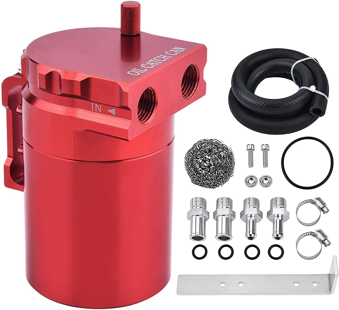 Universal Oil Catch Can Reservoir Tank Kit Fuel Line Aluminum Red 300ml In stock