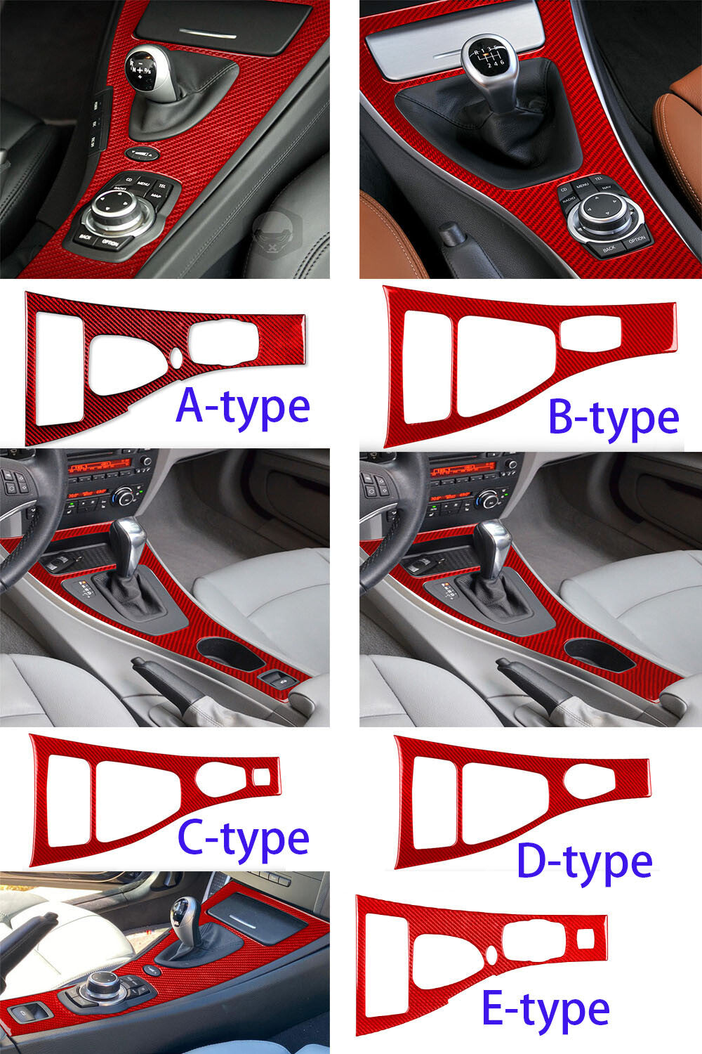 for BMW E93 M3 2007-13 Red Carbon Fiber Central Control Gear Shift Panel Cover C