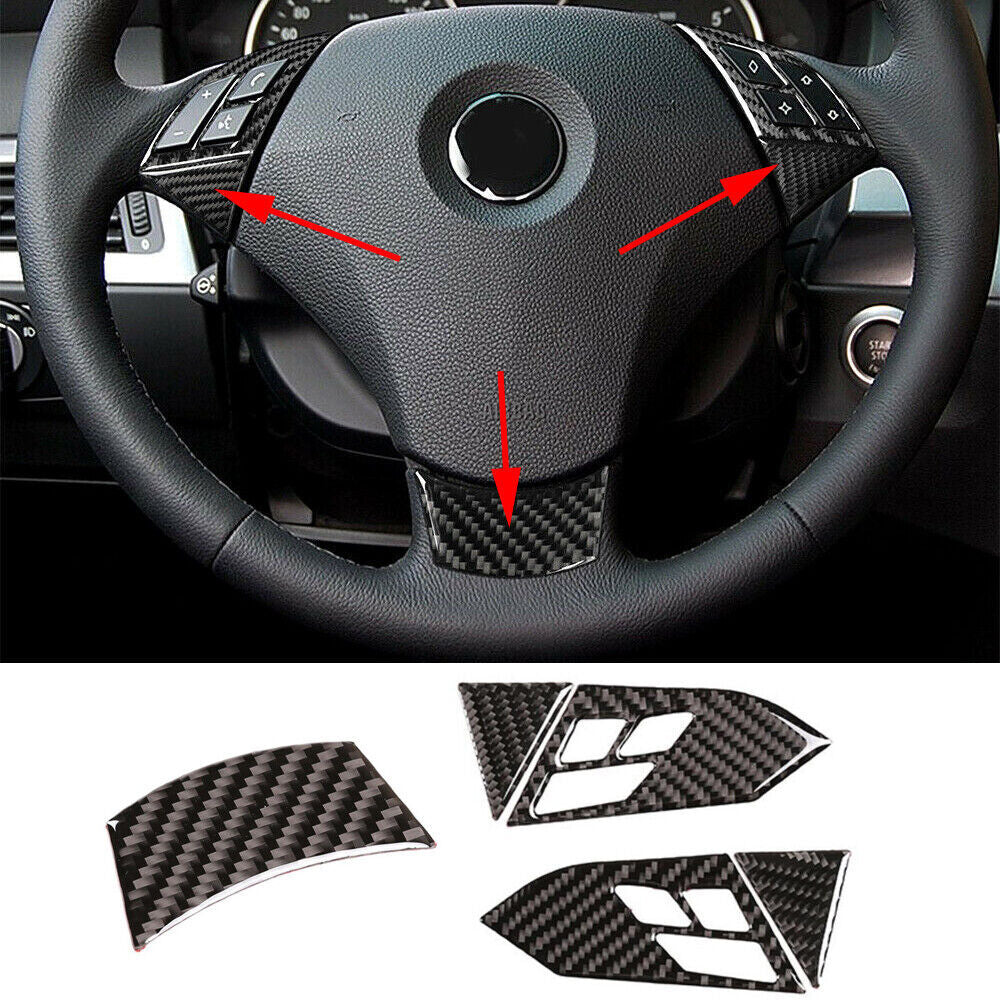 Genuine Carbon Fiber Steering Wheel Button Cover Trim for BMW E60 530i 528i 2004-10