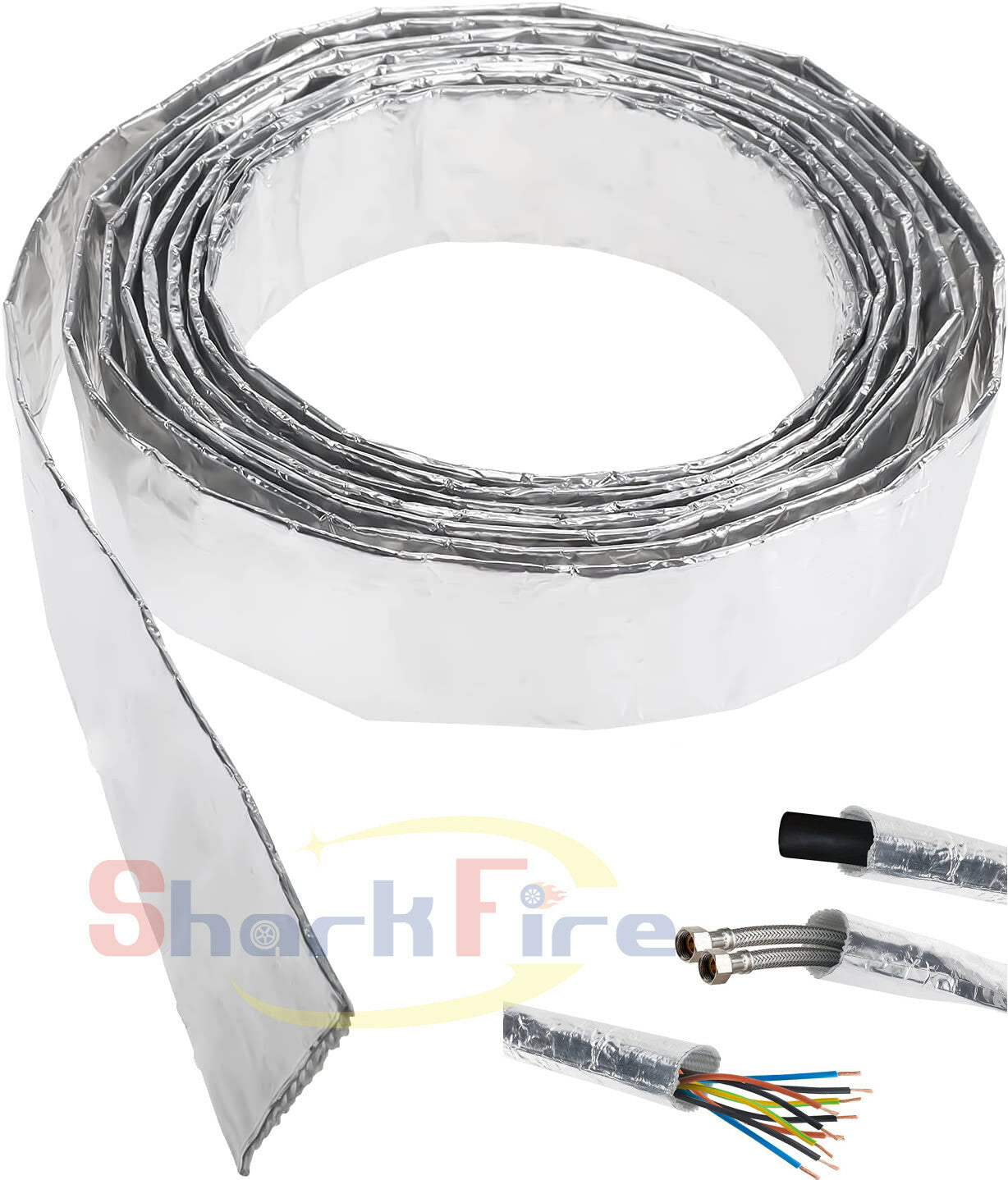 Aluminized Heath Wire Wrap Shield Sleeve, 3/4 inch ID x 10 feet, adjustable