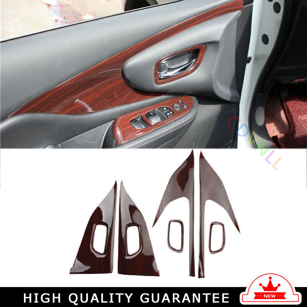Inner Door Panel Cover Trim Inner Fit for Nissan Murano 2015-2021 Red Wood Grain