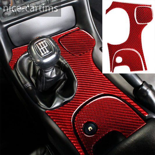 Red Carbon Fiber Central Gear Shift Panel Trim for Chevrolet for Corvette C5 1998-04