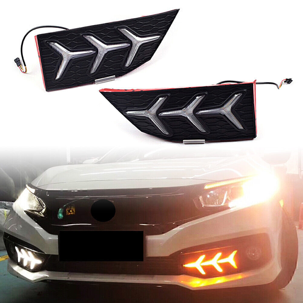 2X DRL LED Daytime Running Light With Turn Signal Lamp for Honda for Civic 2019-21