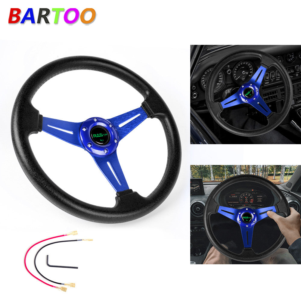 6 Bolt Steering Wheel Sport Racing 340mm Deep Dish with Horn Button Blue