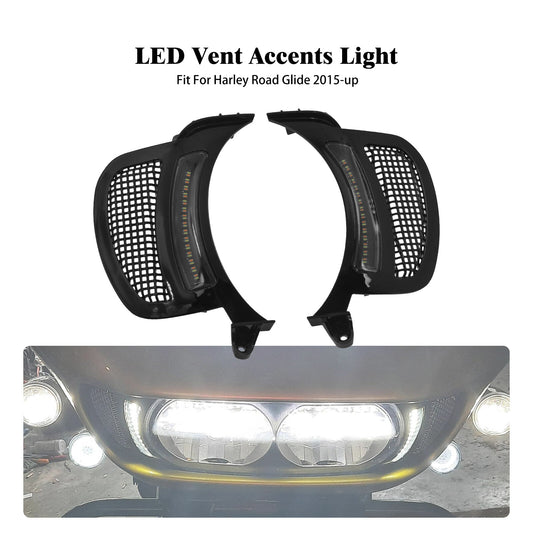 Headlight Vent Accent w/ Black Grille LED Light Fit for Harley Road Glide 15-23