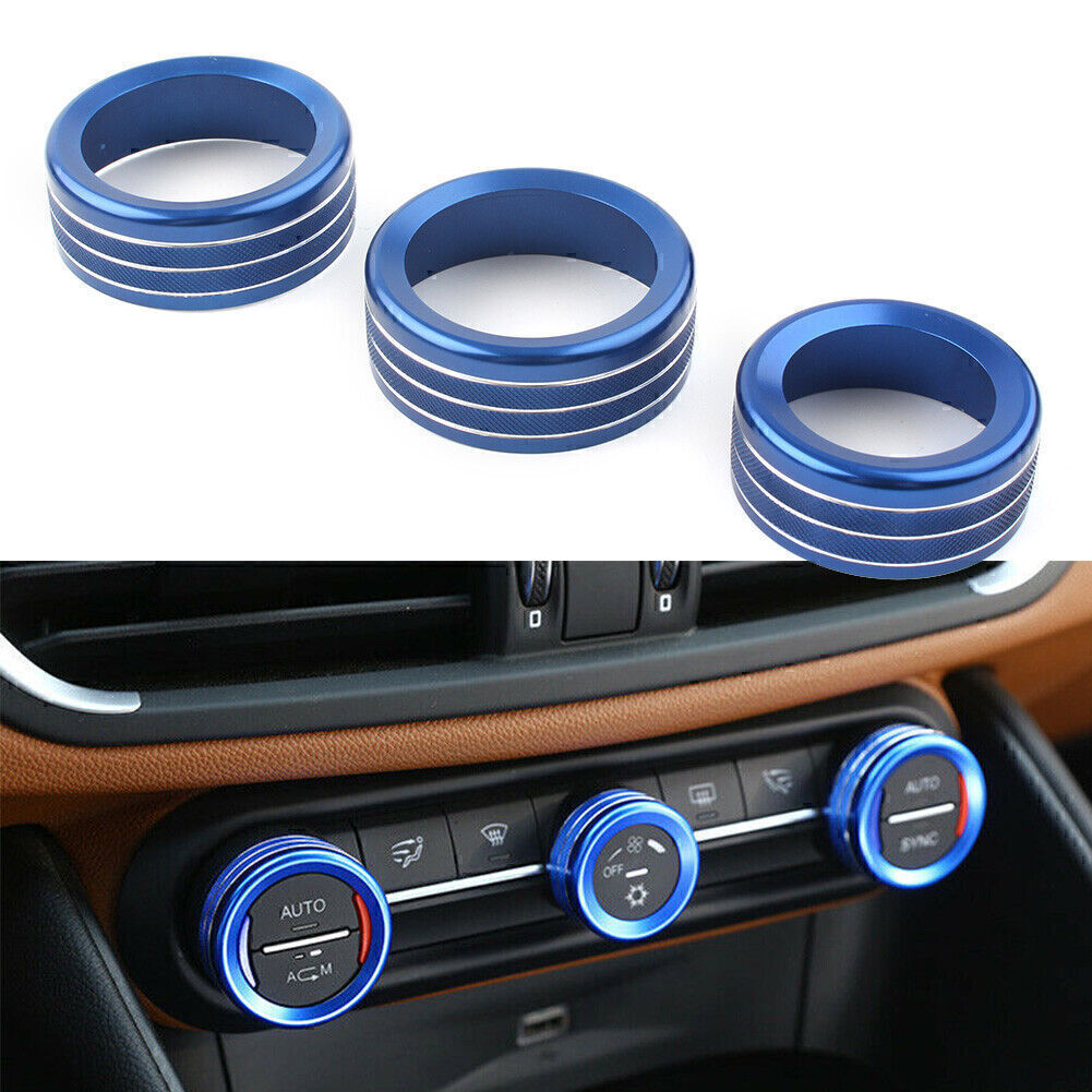 3x Console AC Switch Knob Ring Trim Fit for Alfa Romeo Giulia for Stelvio 17-20 Blue