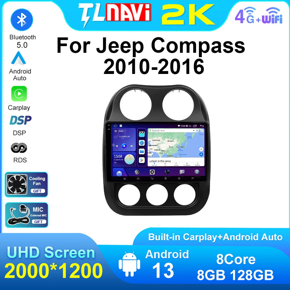 for Jeep Compass 2010-2016 Android Auto Carplay GPS Navi Car Stereo Radio Screen
