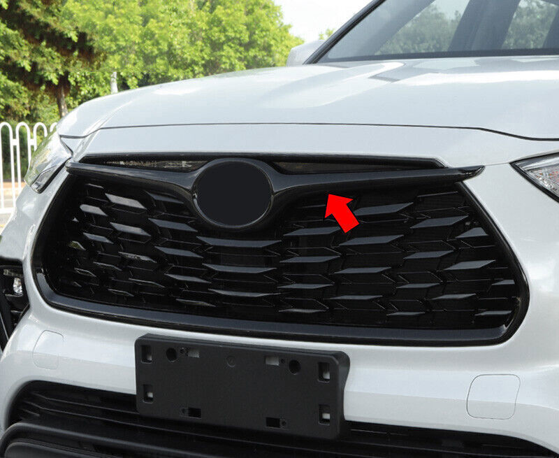 Piano Black Front Bumper Grille Logo Strip Cover for Toyota Highlander 2020-2023