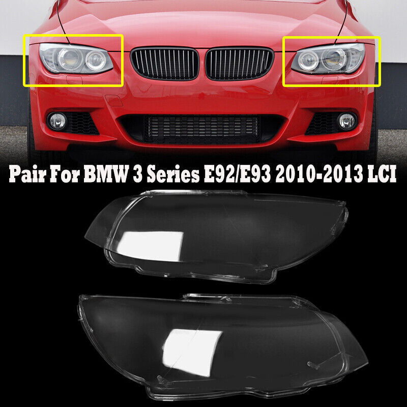 A pair of headlight lens covers for BMW 3 Series E92, E93, LCI, 328i, 325i, 335i