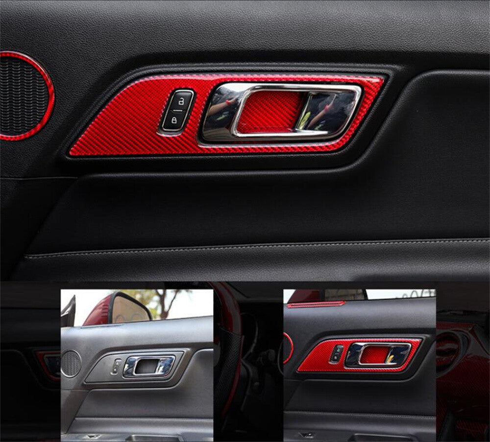 Red Carbon Fiber Interior Door Handle Bowl Panel Trim for Ford for Mustang 2015-2022