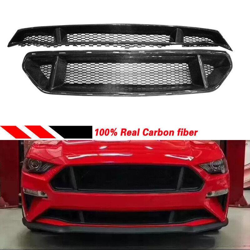 Carbon fiber upper front bumper and lower bumper grill mount for Ford for Mustang GT 2018-2024