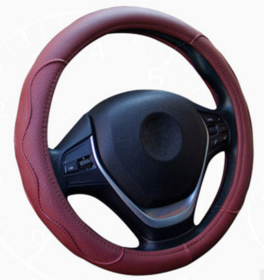 Burgundy Dynamic Fiber Leather Embossed Car Steering Wheel Cover 38cm Skid-proof