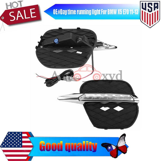 Pair 11-13 for BMW X5 E70 FRONT BUMPER FOG GRILL LED DRL DAY TIME RUNNING LIGHTS