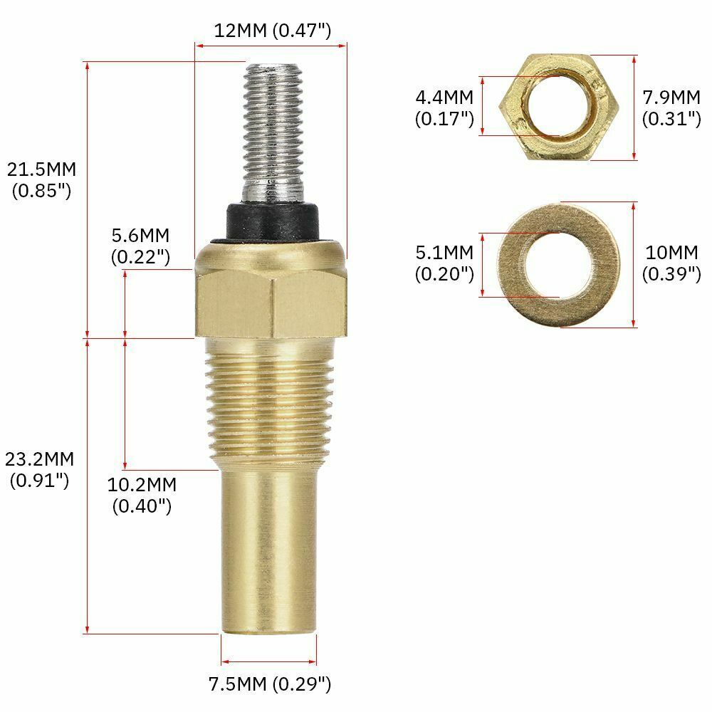 Temperature Sensor 1/8 NPT Universal Water Coolant Oil Temp Transmission Sensor