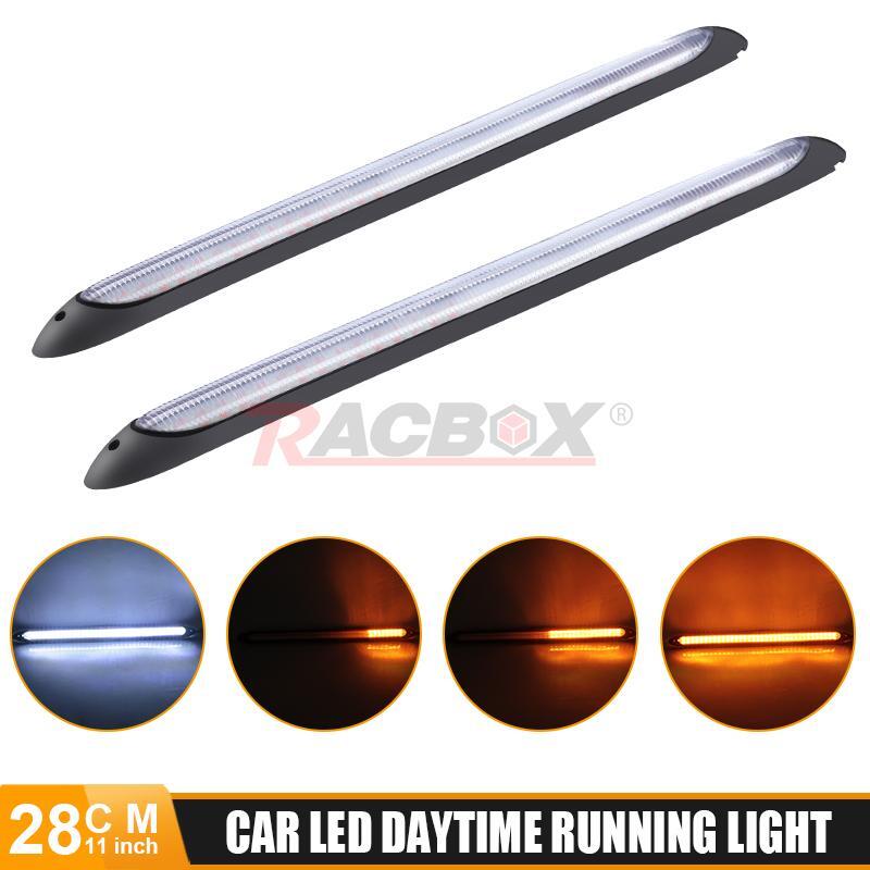 1Pair 28cm White/Yellow LED DRL Daytime Running Lights Strip Turn Signal for ATV