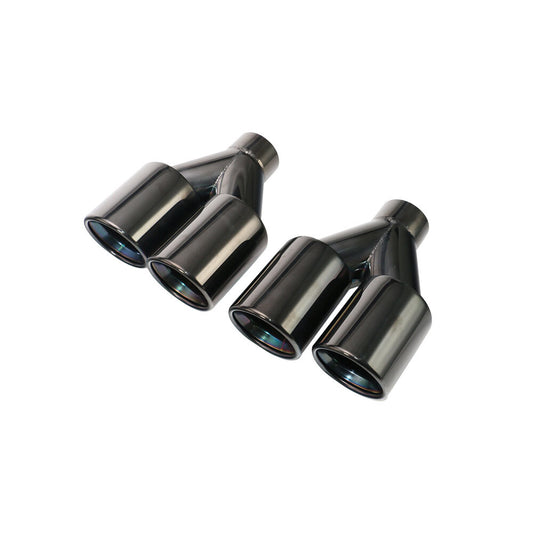 Pair 2.5'' ID 3.5'' OD Exhaust Pipe Tips Universal Stainless Black Slant Tips