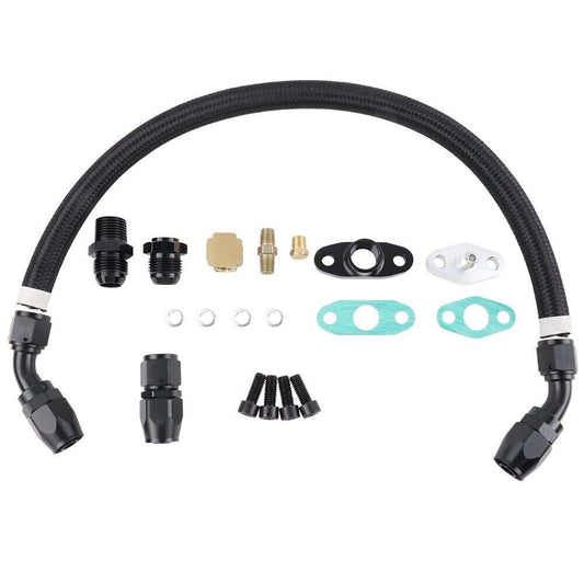 Universal Turbo Oil Line Feed Kit w/ Return Drain Flange T3 T4 T04E Oil Pan Plug