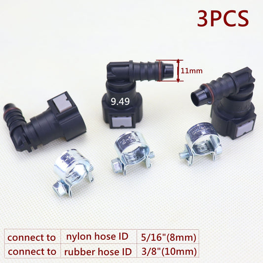 3-pack 90 Deg elbow SAE 9.49 fuel line quick release connector nylon hose ID 5/16