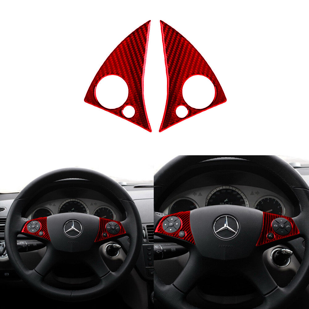 Red Carbon Fiber Steering Wheel Knob Trim for Mercedes-Benz C-Class W204 2007-10
