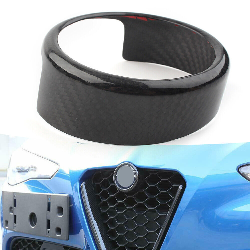 Front Grille Grill Logo Emblem Ring Fit for Alfa Romeo Giulia 2017-2020 Carbon Fiber