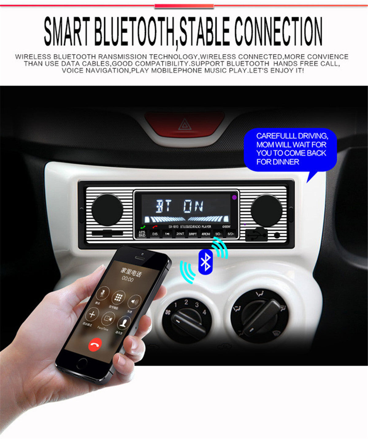 Car MP3 Stereo Radio Player In-Dash Bluetooth 4-CH Output FM USB AUX In Remote