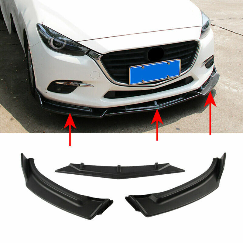 3x for Mazda 3 Axela 14-18 Matte Black Front Bumper Lip Chin Spoiler Body Kit
