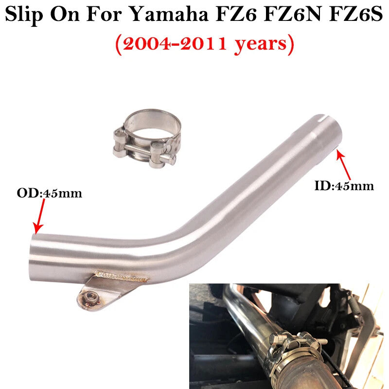 Slip On for Yamaha FZ6 FZ6N FZ6S 2004-2011 Exhaust Middle Link Pipe Muffler Tube