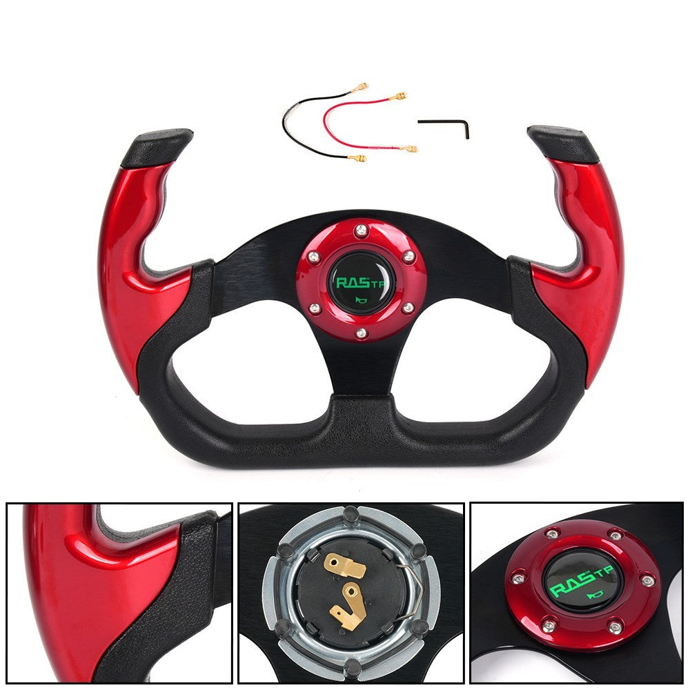 6 Hole 13 325mm Flat Drift Racing Steering Wheel U-Shape Horn Button Universal