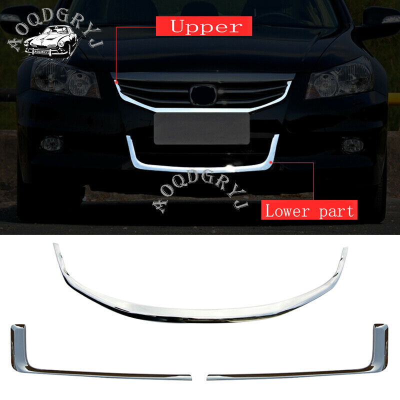 3pcs Chrome Front Grilles Grill Mesh Decor Strip Trim for Honda Accord 2011-2012