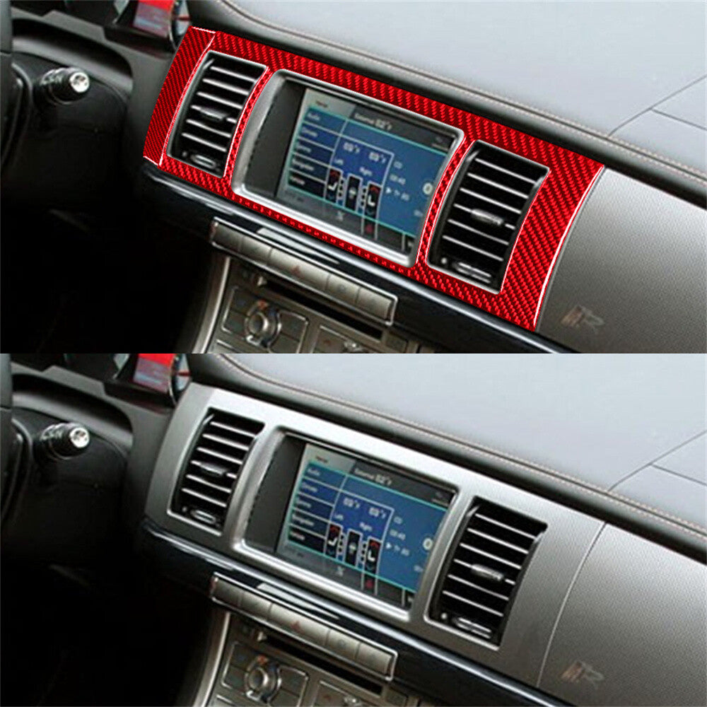 Red Carbon Fiber Central Control Screen Frame Panel Trim for Jaguar XF 2009-2011