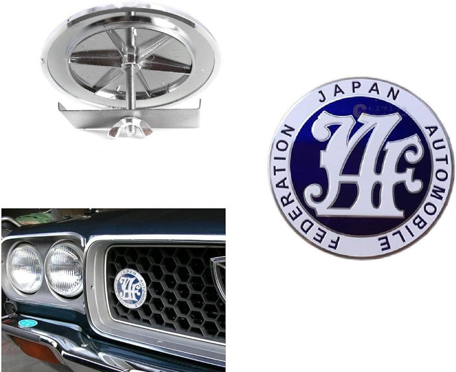 The blue badge on the front grille of the car belongs to the Japan Automobile Federation and is applicable to for Honda .
