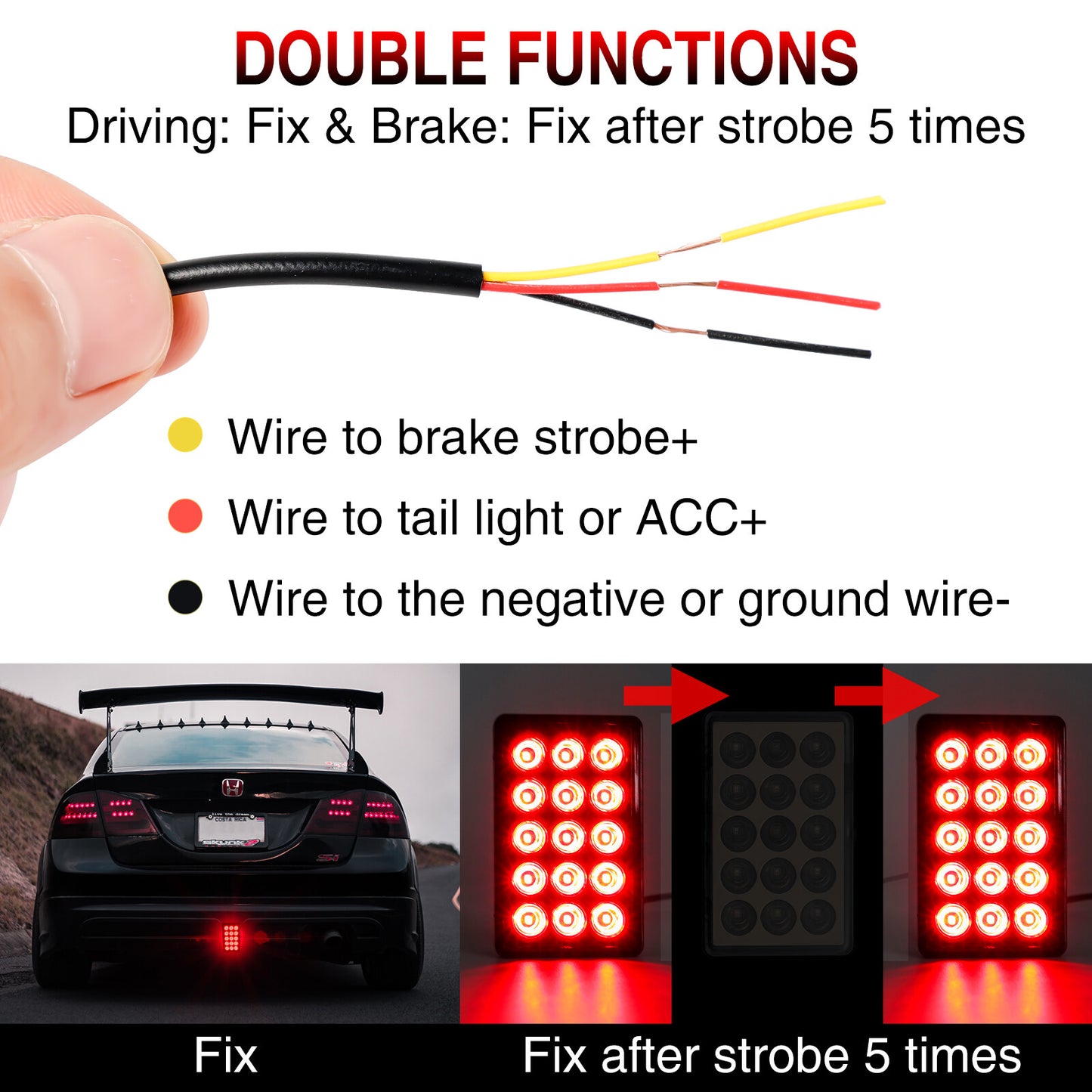 Smoked F1 Style Brake Light Car Tail Light 15-LED Lamp Rear Universal